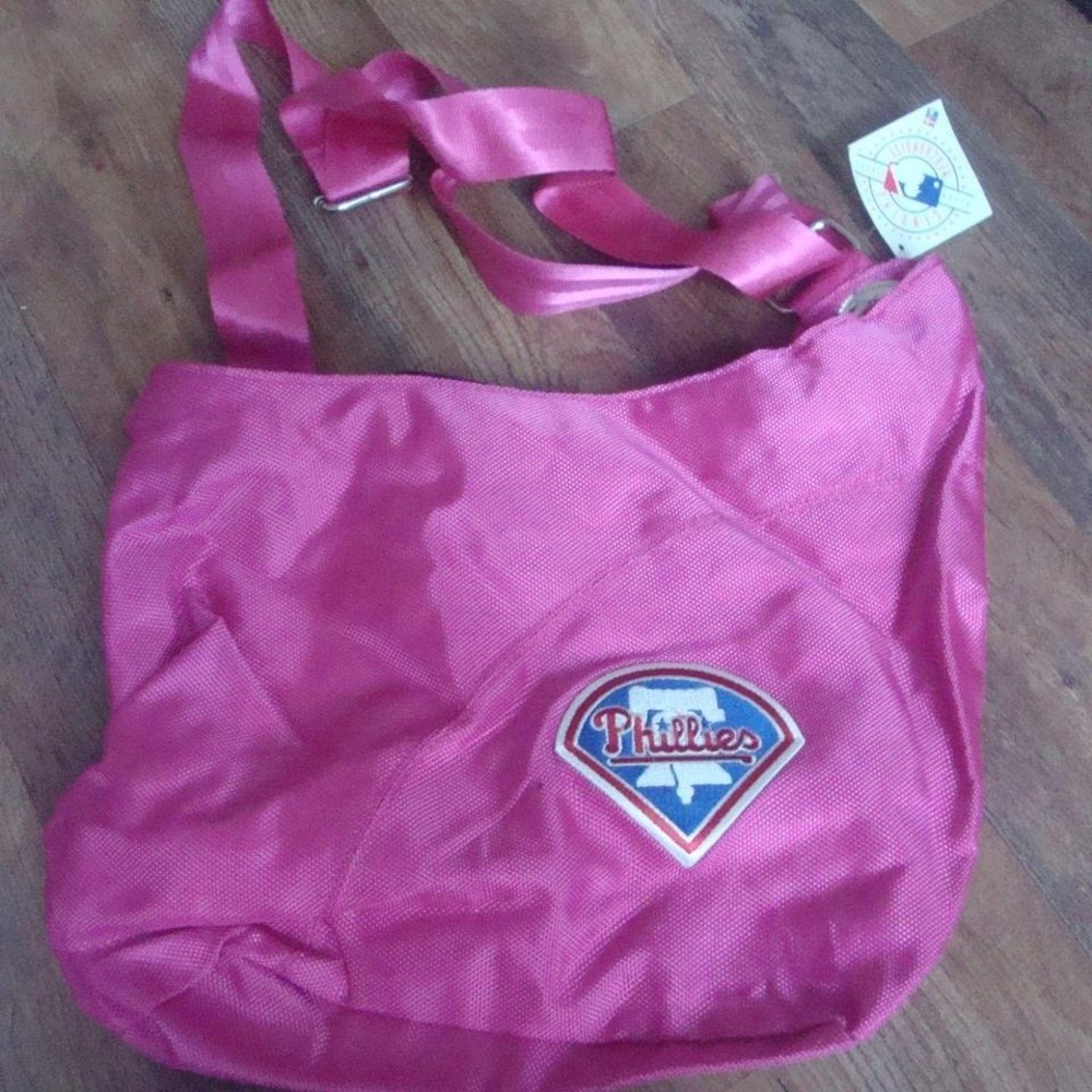 PHILLIES PINK 12X18 BAG PURSE VINTAGE‎ ZIPPER L4